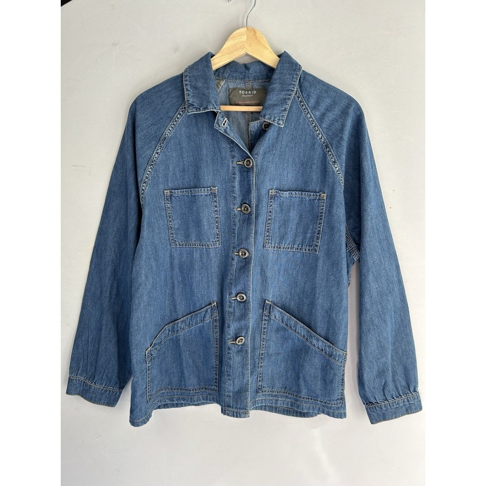 Torrid Blue Denim Chore Jacket Womens Plus Size 00 Medium Wash Button Front Coat